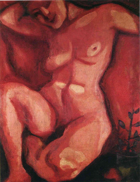 Red Nude Sitting Up
